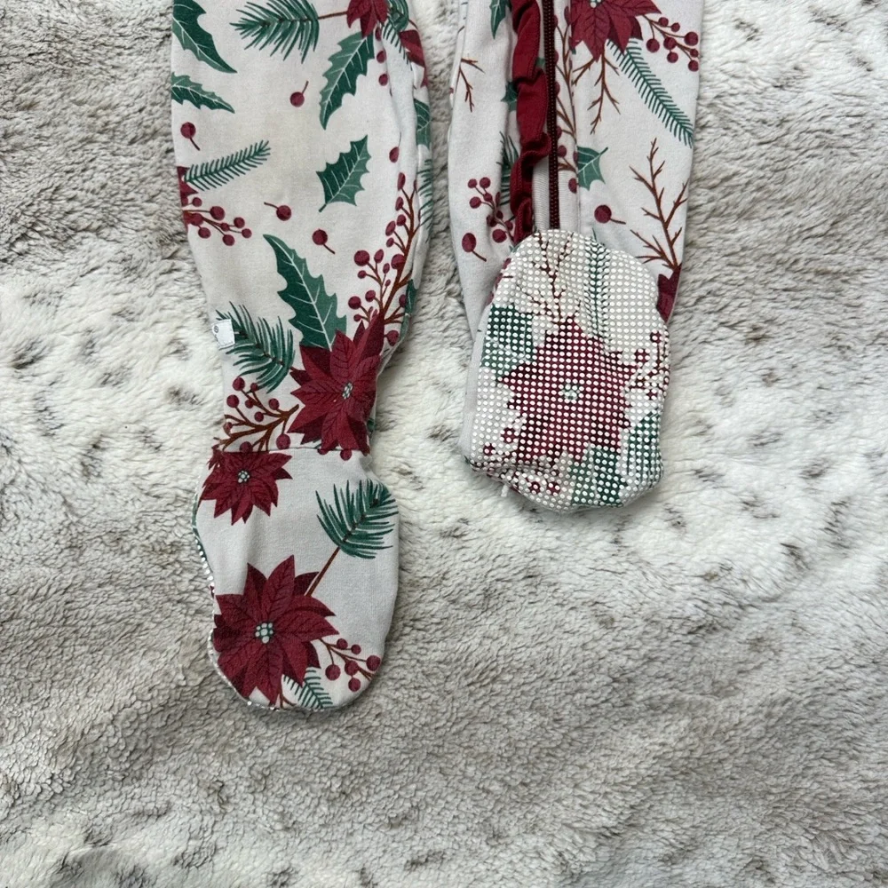 RuffleButts holiday footie pajamas baby girls 12-18 months Christmas poinsettia